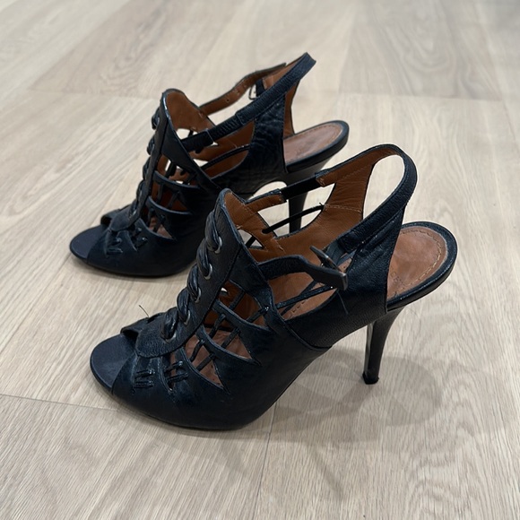 Givenchy black leather lace up peep toe slingback heel bootie size 38.5 - Picture 6 of 10